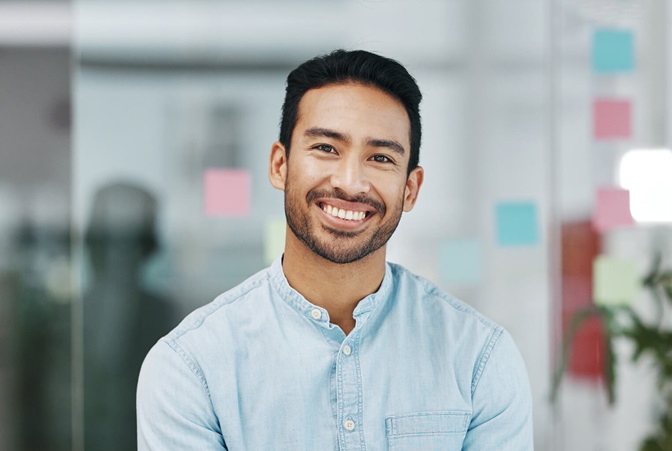 Guy in Blue Shirt Office